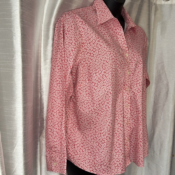 Lands’ End Women’s 20W Pink White Floral Microprint No Iron Pinpoint Oxford Top - Picture 3 of 7